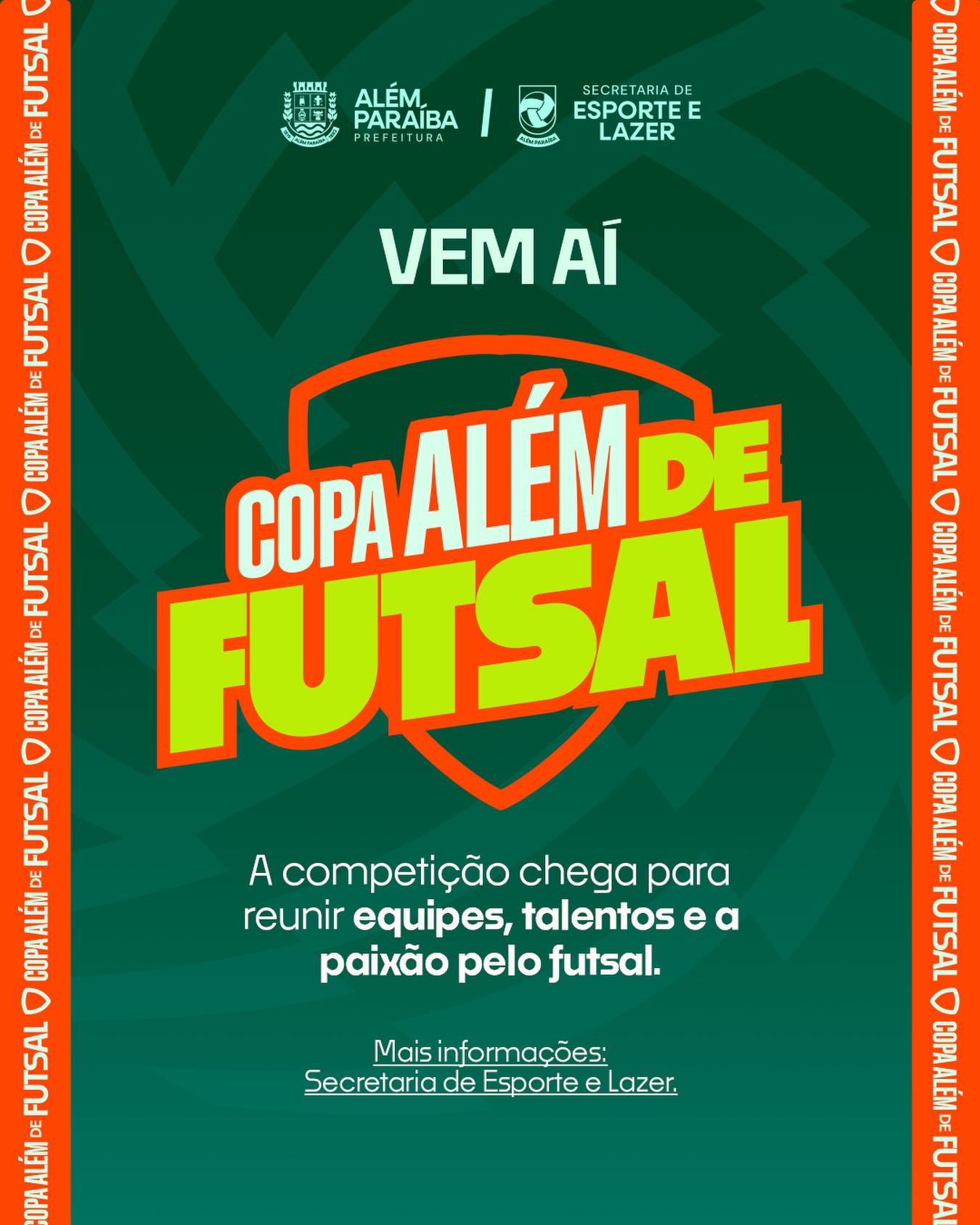 A Prefeitura de Além Paraíba, por meio da Secretaria Municipal de Esporte e Lazer, anuncia a realização da 1ª Copa Além de Futsal, iniciativa que tem como objetivo incentivar a prática esportiva e promover a integração entre equipes e atletas do município.

A competição reunirá talentos locais em um ambiente de convivência, disciplina e valorização do esporte, fortalecendo o futsal como uma importante modalidade no cenário esportivo da cidade.

Para mais informações, os interessados podem procurar a Secretaria de Esporte e Lazer.
