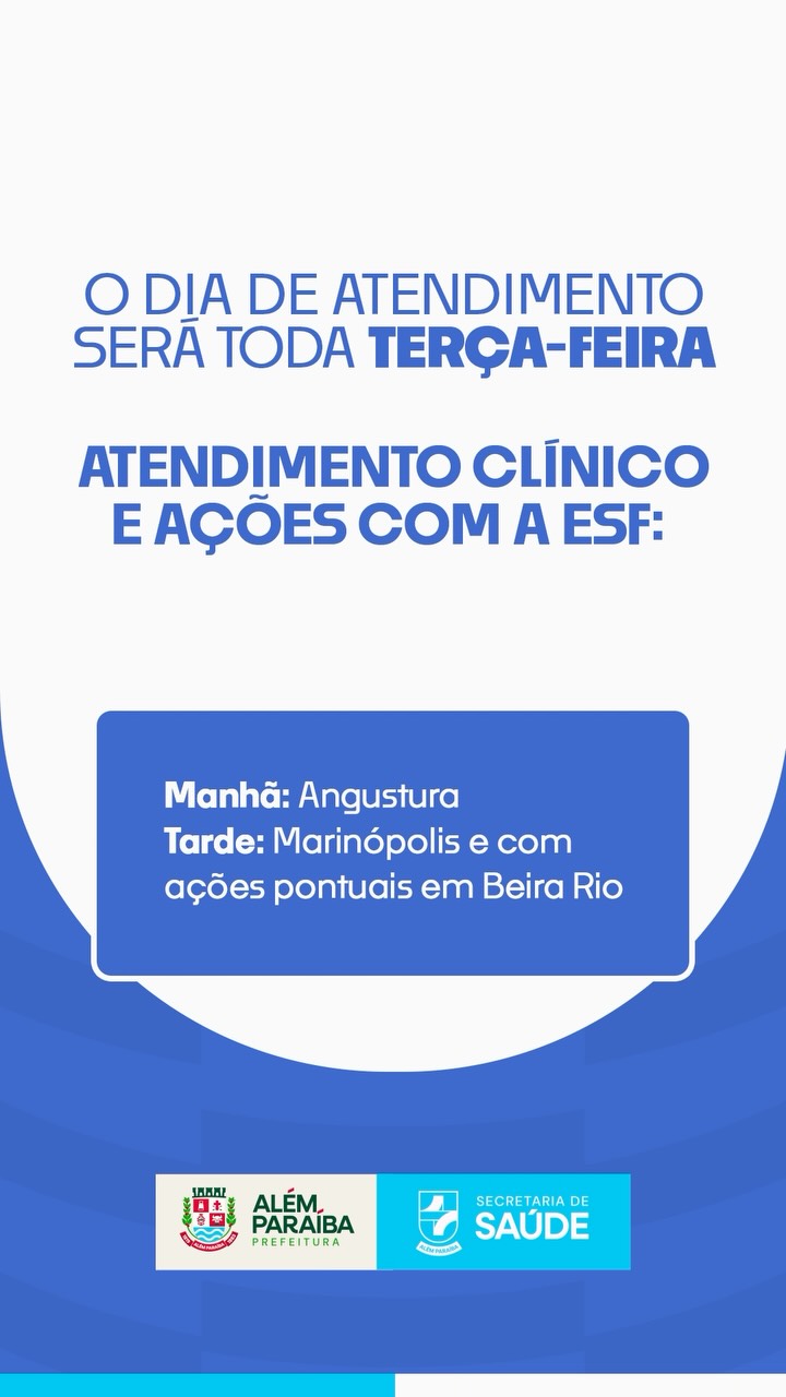 NOVO ATENDIMENTO DE PSICOLOGIA NA ZONA RURAL

A Prefeitura Municipal de Além Paraíba, por meio da Secretaria Municipal de Saúde, informa mais uma novidade para a Saúde da Família da zona rural: as Estratégias de Saúde da Família (ESF) passam a contar com atendimento de psicologia.

⚠️ Importante: o atendimento não é por demanda livre. O paciente deve passar primeiro pela consulta médica, e é o médico quem realiza o encaminhamento ao psicólogo.

Dia de atendimento: toda terça-feira

📍 Manhã: Angustura (atendimento clínico e ações com a ESF)
📍 Tarde: Marinópolis, com ações pontuais em Beira Rio

Mais uma etapa na ampliação do cuidado integral à saúde das comunidades rurais.

Mais cuidado, mais perto de você.