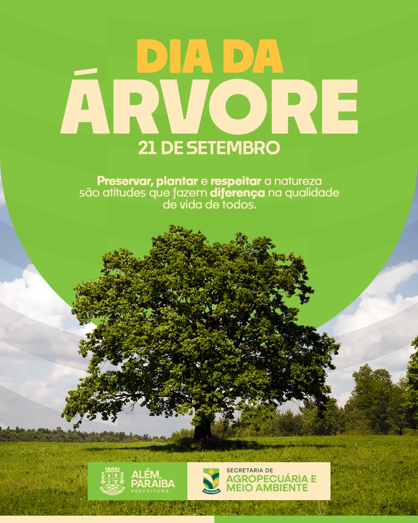 🌳 Dia da Árvore🌳 
Hoje celebramos um dos grandes símbolos da natureza e da vida: a árvore.

Presentes em nossas paisagens e fundamentais para o equilíbrio ambiental, as árvores contribuem para a biodiversidade, oferecem sombra, abrigo e alimento e fazem parte do cotidiano das nossas cidades.

Preservar, plantar e respeitar a natureza são atitudes que fazem diferença na qualidade de vida de todos. 🌱

Cuidar do meio ambiente é responsabilidade de cada um de nós.

#DiaDaÁrvore #AlémParaíba #ᴍᴇɪᴏᴀᴍʙɪᴇɴᴛᴇ